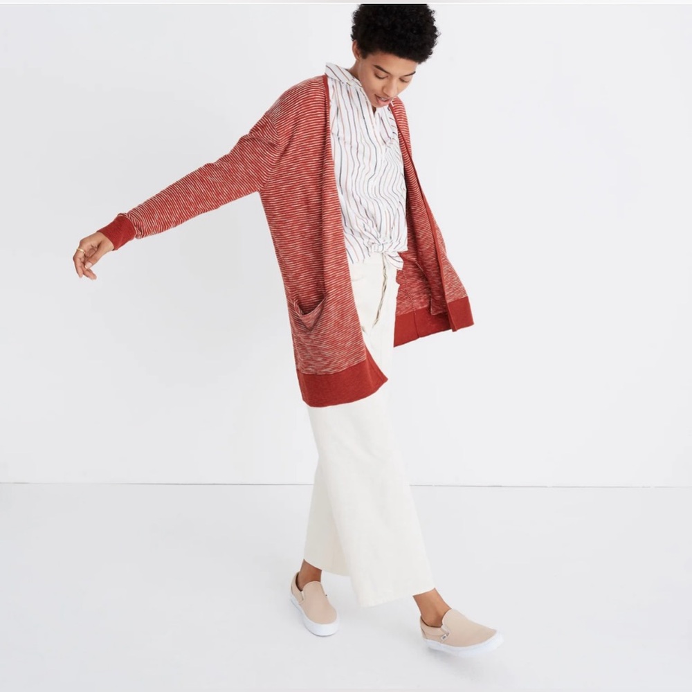 Madewell striped open cardigan sweater small Summer Ryder torch orange brown - Picture 3 of 12